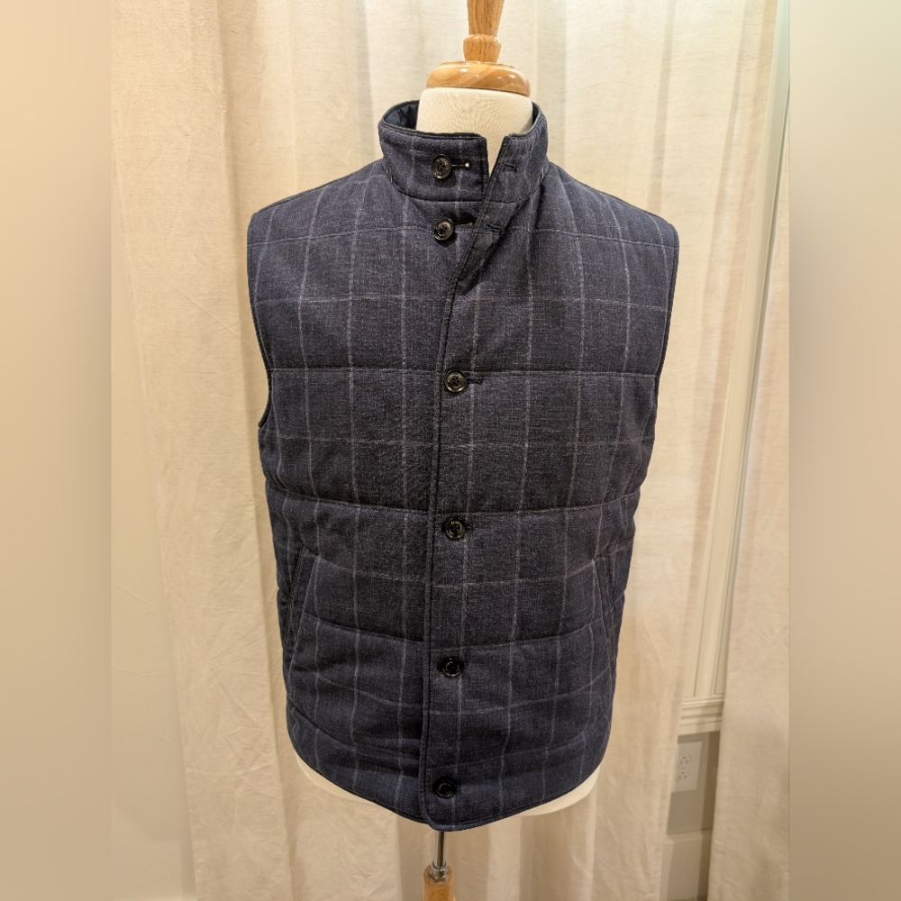 Zegna Blue And Black Quilted Vest